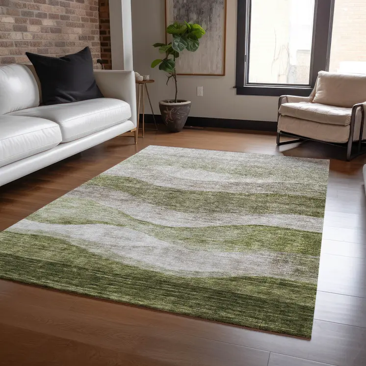 10' X 14' Green And Beige Abstract Washable Indoor Outdoor Area Rug