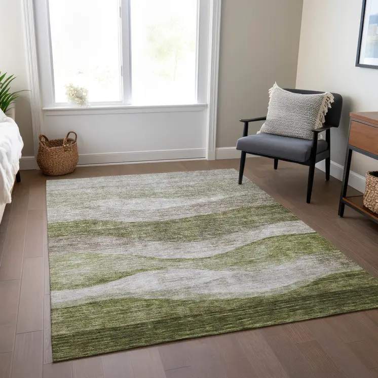 10' X 14' Green And Beige Abstract Washable Indoor Outdoor Area Rug