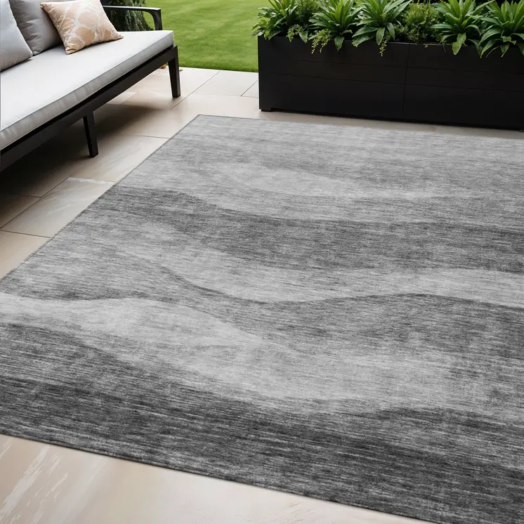 5' X 8' Gray And Charcoal Abstract Washable Indoor Outdoor Area Rug