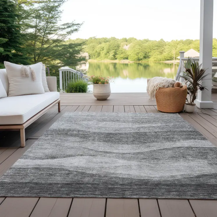 5' X 8' Gray And Charcoal Abstract Washable Indoor Outdoor Area Rug