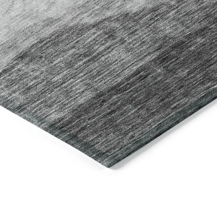 8' Gray And Charcoal Round Abstract Washable Indoor Outdoor Area Rug