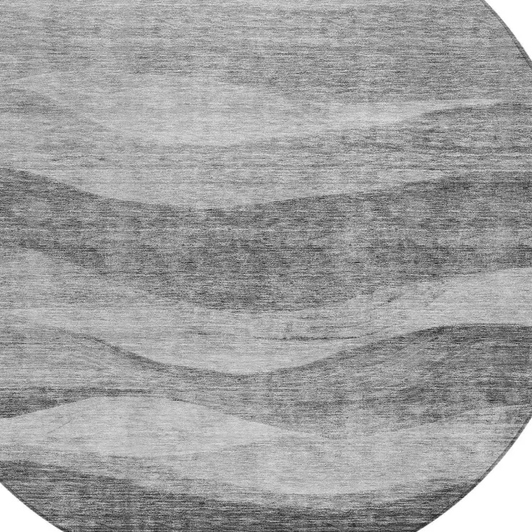 8' Gray And Charcoal Round Abstract Washable Indoor Outdoor Area Rug