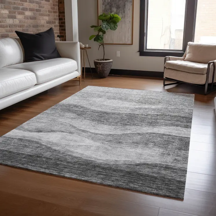 8' X 10' Gray And Charcoal Abstract Washable Indoor Outdoor Area Rug