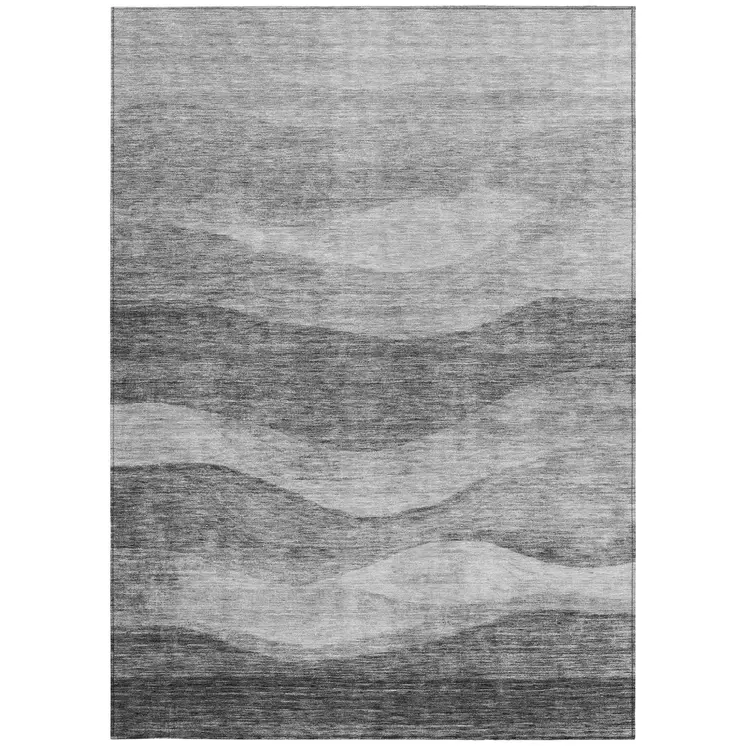 9' X 12' Gray And Charcoal Abstract Washable Indoor Outdoor Area Rug