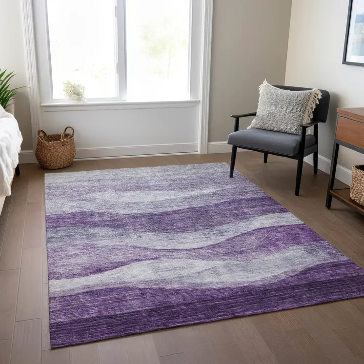 3' X 5' Lavender And Purple Abstract Washable Indoor Outdoor Area Rug