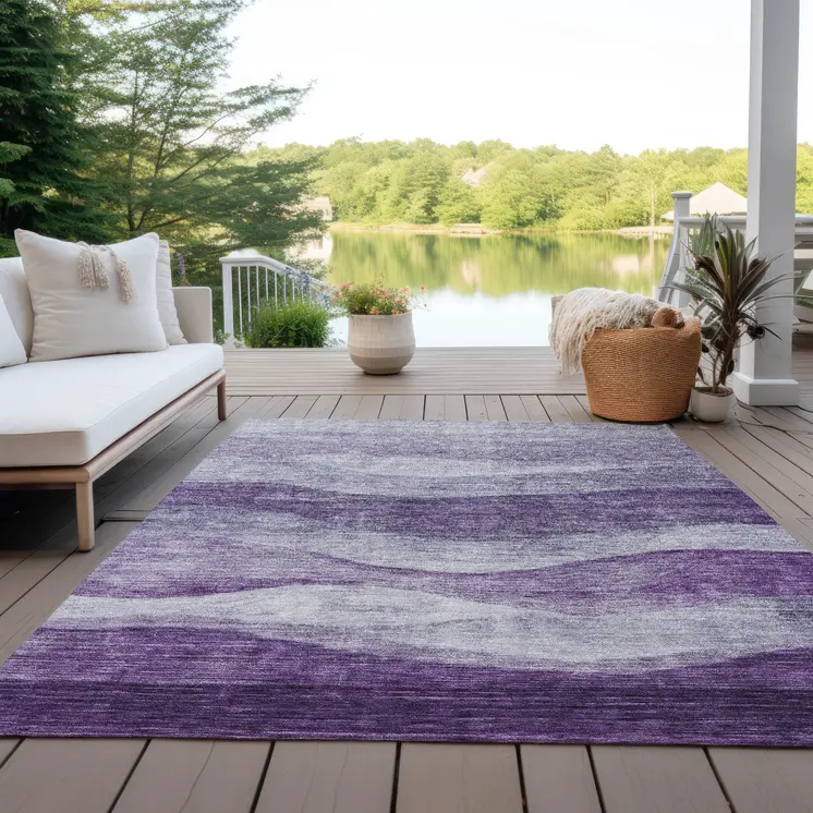 5' X 8' Lavender And Purple Abstract Washable Indoor Outdoor Area Rug