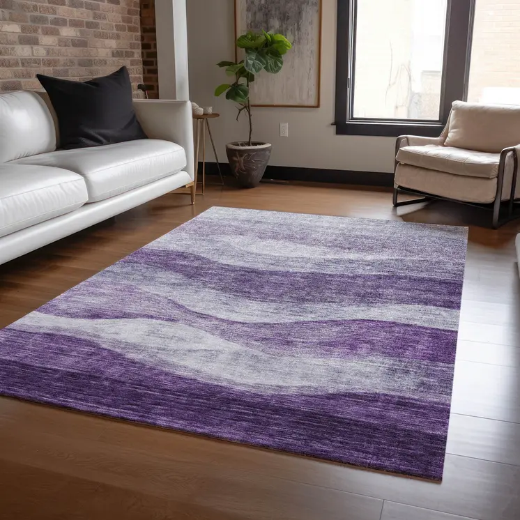5' X 8' Lavender And Purple Abstract Washable Indoor Outdoor Area Rug