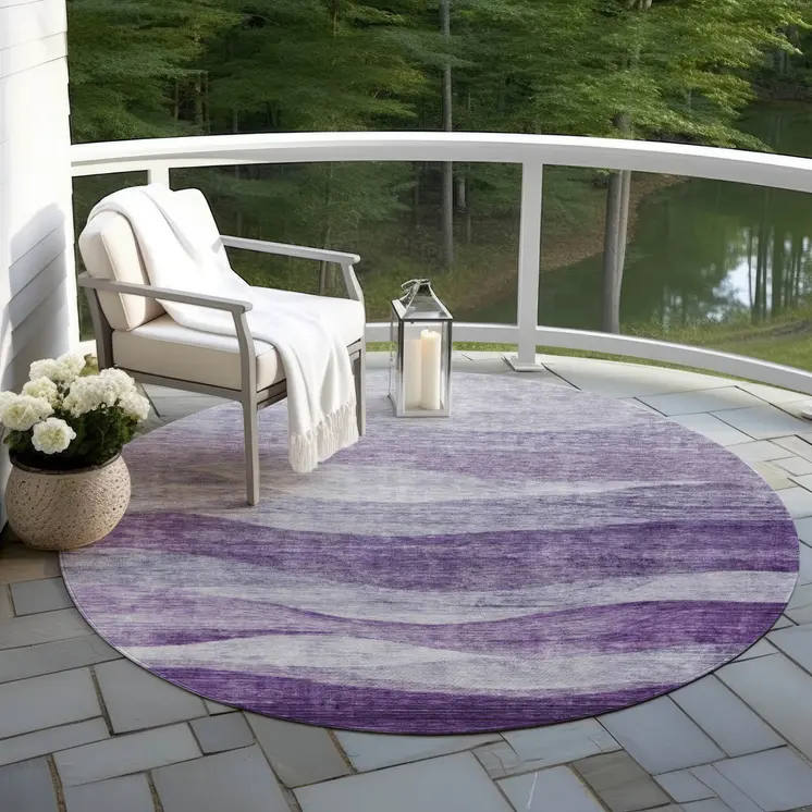8' Lavender And Purple Round Abstract Washable Indoor Outdoor Area Rug