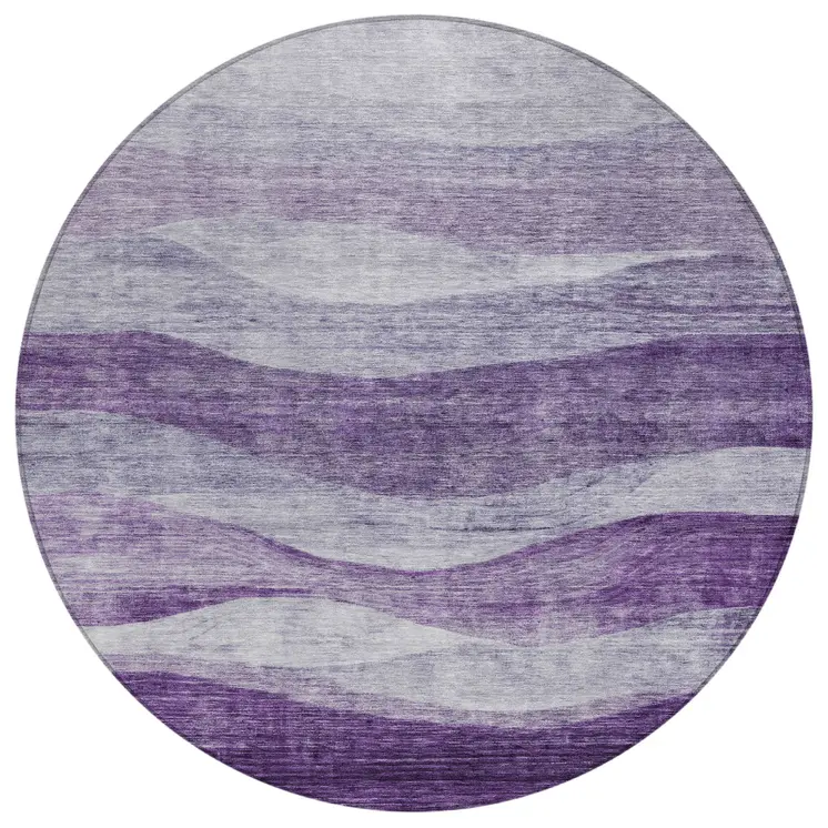 8' Lavender And Purple Round Abstract Washable Indoor Outdoor Area Rug