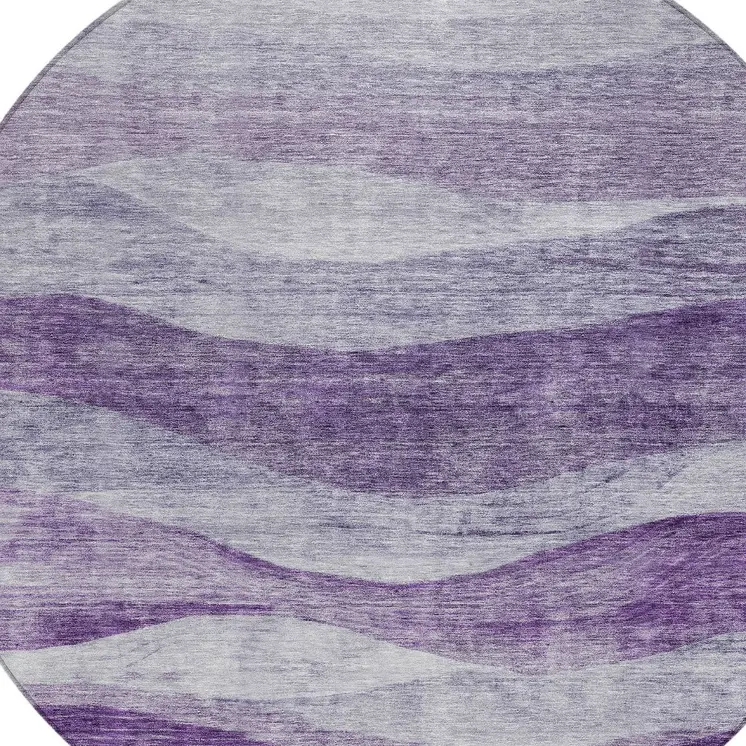 8' Lavender And Purple Round Abstract Washable Indoor Outdoor Area Rug