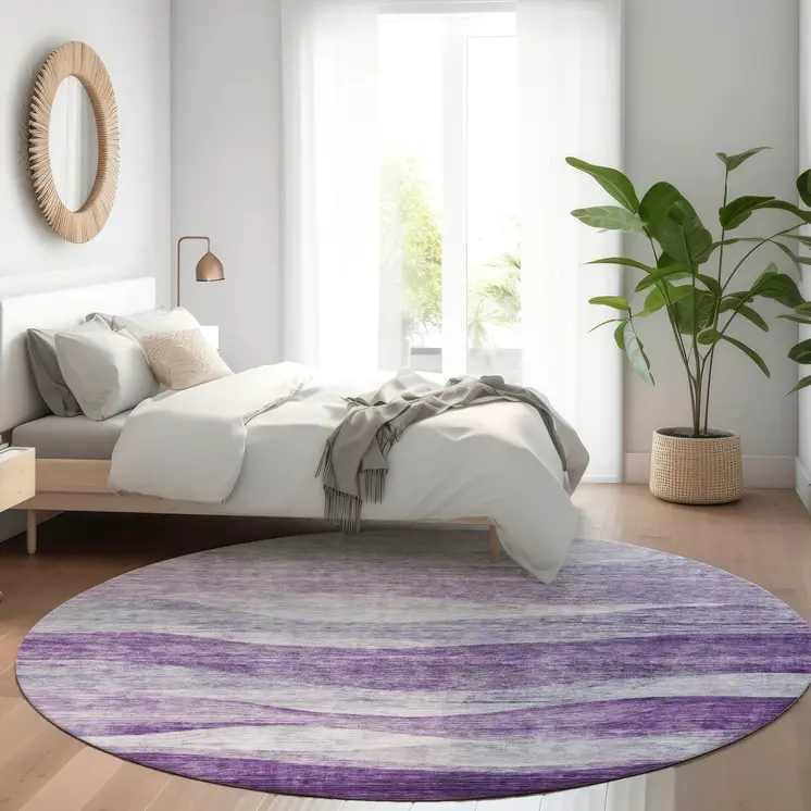 8' Lavender And Purple Round Abstract Washable Indoor Outdoor Area Rug