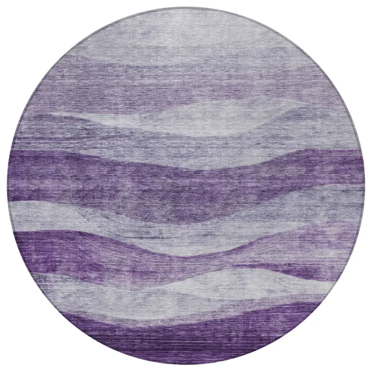 8' Lavender And Purple Round Abstract Washable Indoor Outdoor Area Rug