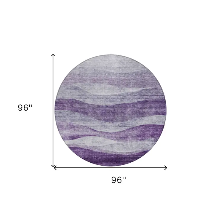 8' Lavender And Purple Round Abstract Washable Indoor Outdoor Area Rug