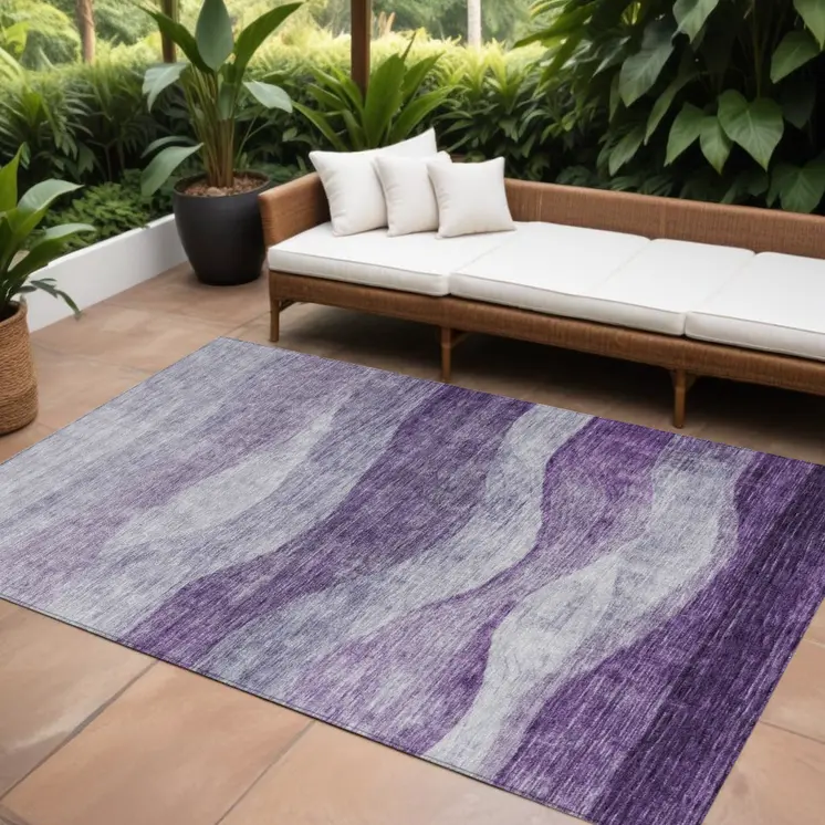 9' X 12' Lavender And Purple Abstract Washable Indoor Outdoor Area Rug