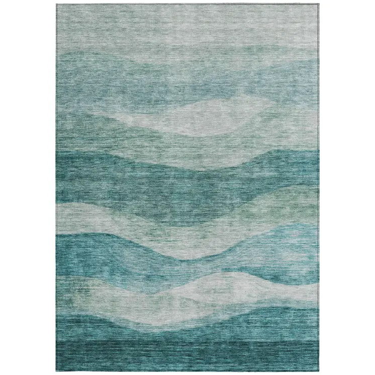 3' X 5' Teal Blue And Aqua Abstract Washable Indoor Outdoor Area Rug