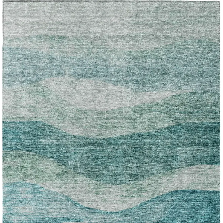 5' X 8' Teal Blue And Aqua Abstract Washable Indoor Outdoor Area Rug