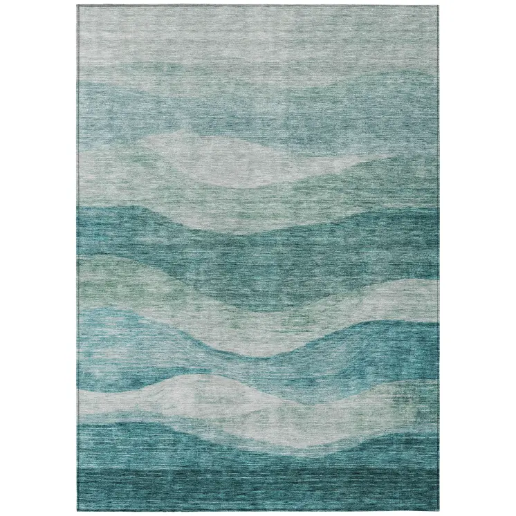5' X 8' Teal Blue And Aqua Abstract Washable Indoor Outdoor Area Rug