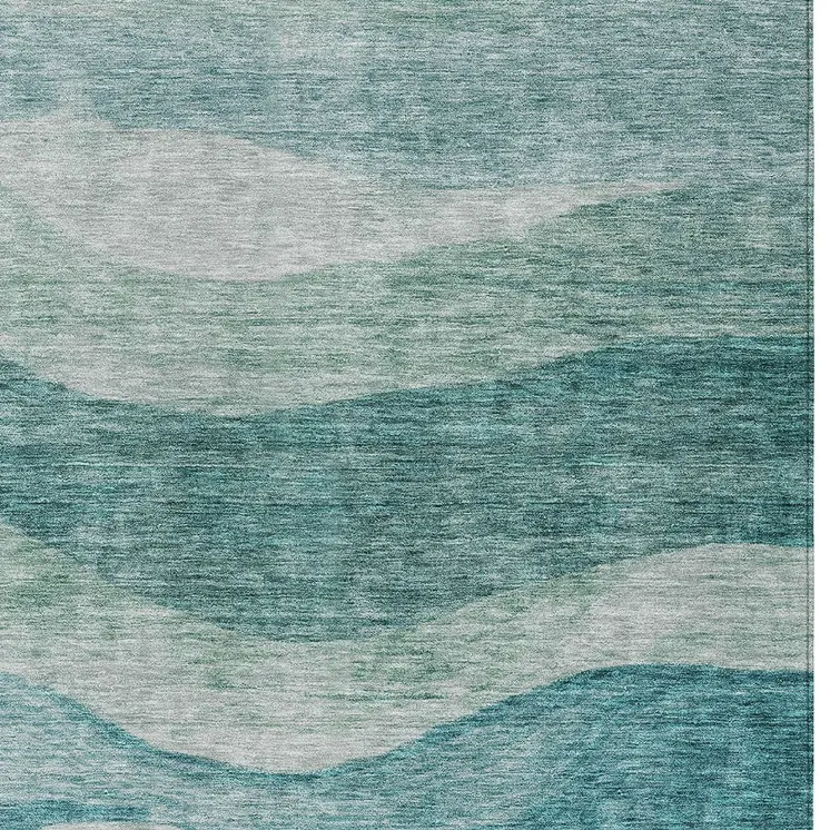 5' X 8' Teal Blue And Aqua Abstract Washable Indoor Outdoor Area Rug