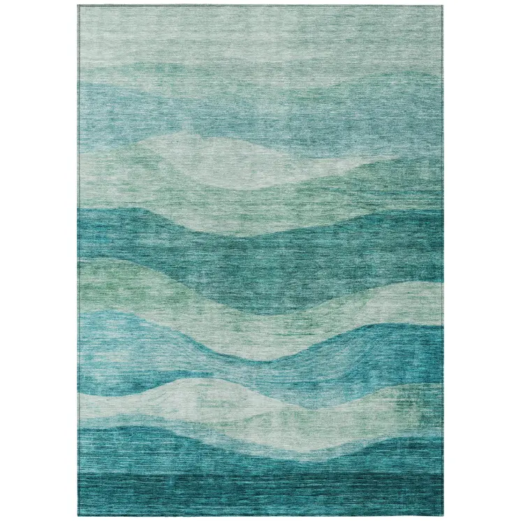 5' X 8' Teal Blue And Aqua Abstract Washable Indoor Outdoor Area Rug