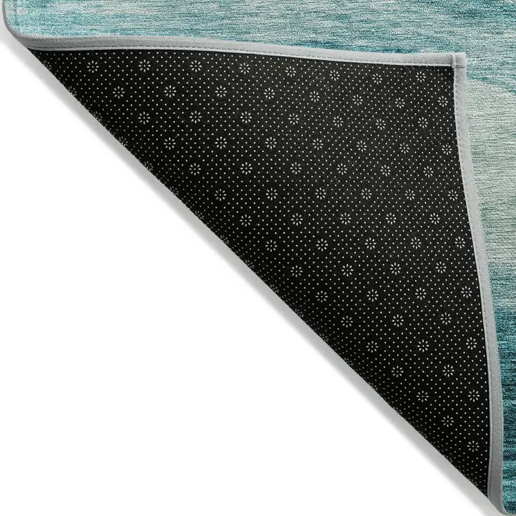 5' X 8' Teal Blue And Aqua Abstract Washable Indoor Outdoor Area Rug