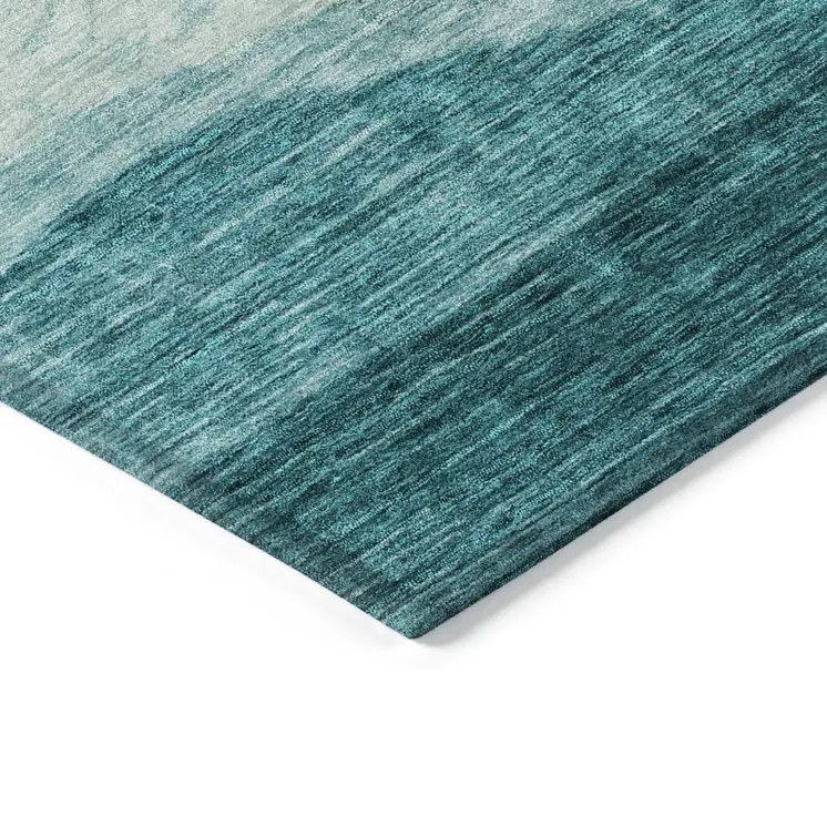 5' X 8' Teal Blue And Aqua Abstract Washable Indoor Outdoor Area Rug