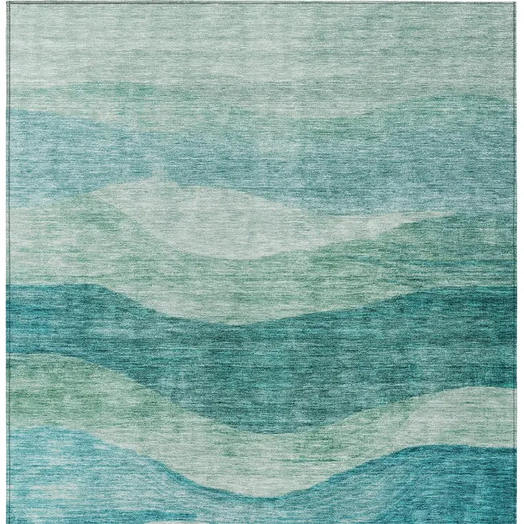 5' X 8' Teal Blue And Aqua Abstract Washable Indoor Outdoor Area Rug