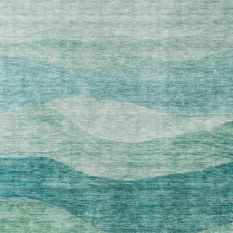10' X 14' Teal Blue And Aqua Abstract Washable Indoor Outdoor Area Rug