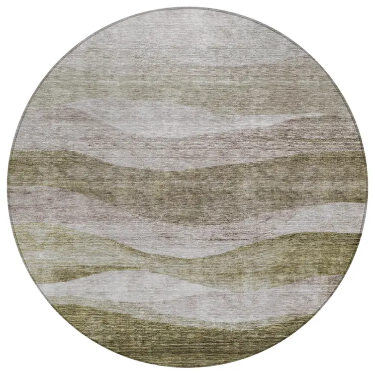 8' Taupe And Beige Round Abstract Washable Indoor Outdoor Area Rug