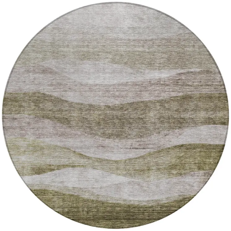 8' Taupe And Beige Round Abstract Washable Indoor Outdoor Area Rug