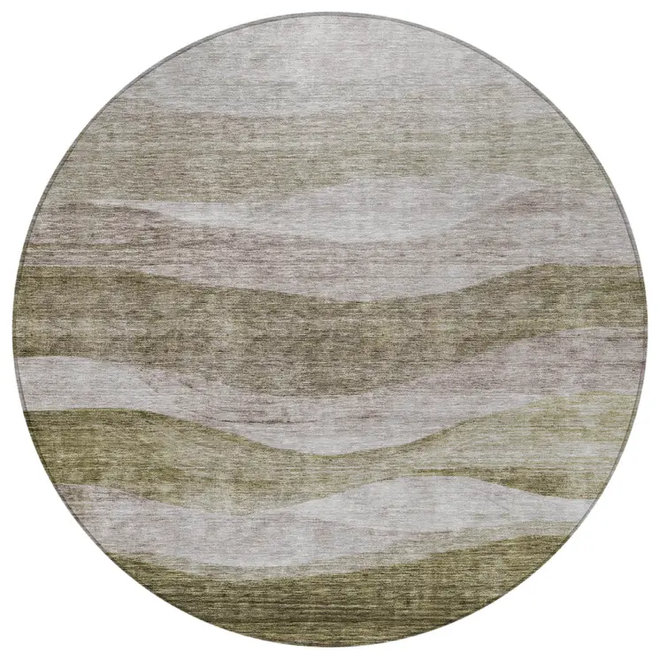 8' Taupe And Beige Round Abstract Washable Indoor Outdoor Area Rug