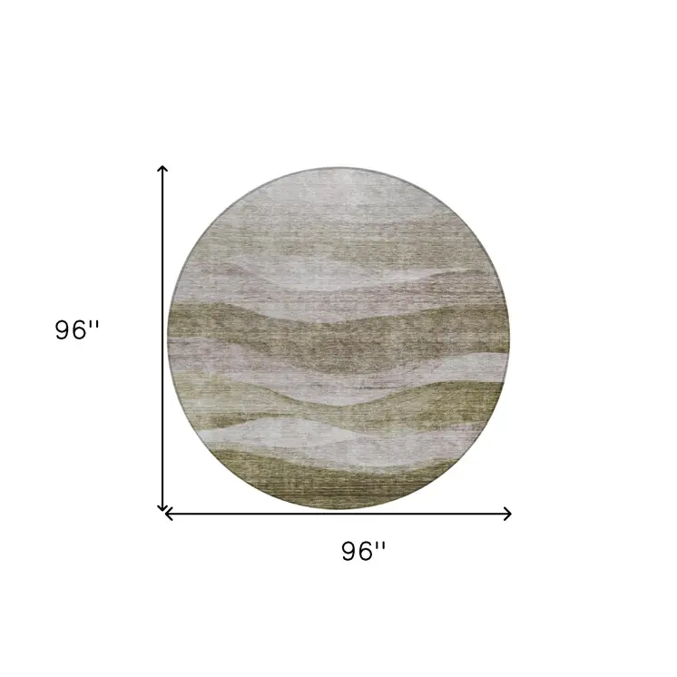 8' Taupe And Beige Round Abstract Washable Indoor Outdoor Area Rug