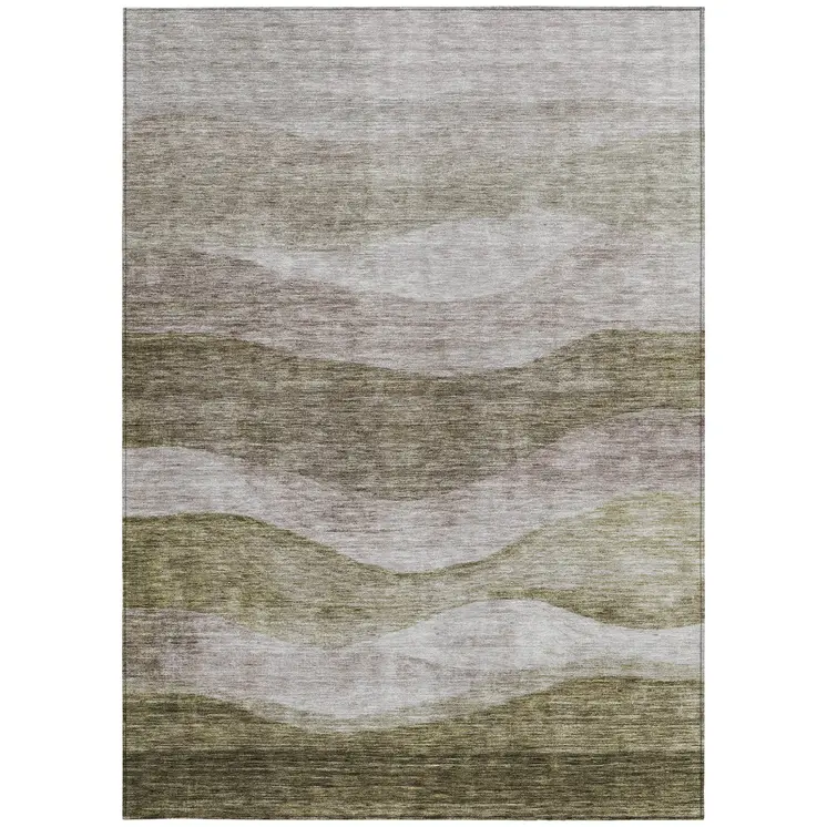 9' X 12' Taupe And Beige Abstract Washable Indoor Outdoor Area Rug