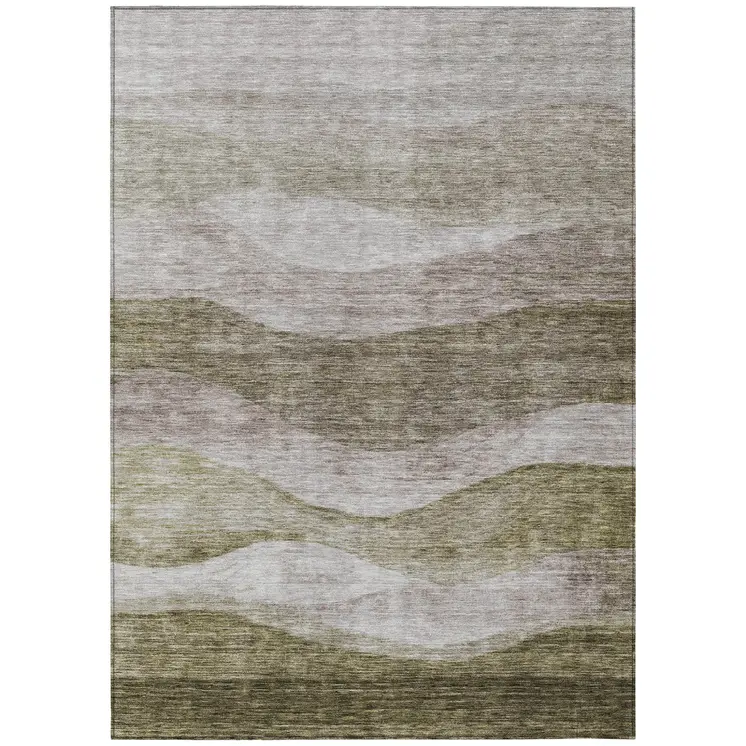 9' X 12' Taupe And Beige Abstract Washable Indoor Outdoor Area Rug