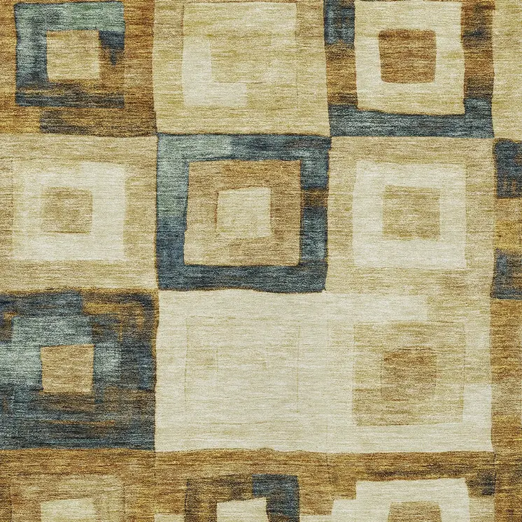 9' X 12' Beige Gold And Denim Blue Geometric Washable Indoor Outdoor Area Rug