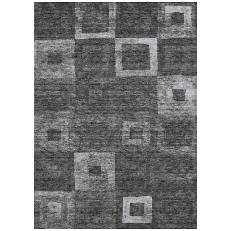 8' X 10' Black And Gray Geometric Washable Indoor Outdoor Area Rug