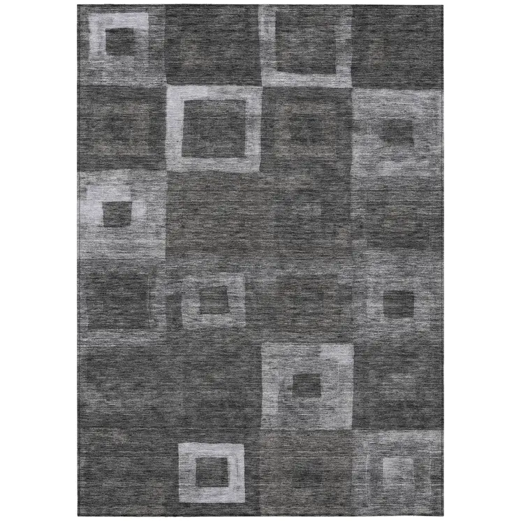 8' X 10' Black And Gray Geometric Washable Indoor Outdoor Area Rug