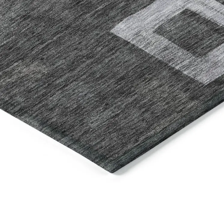 8' X 10' Black And Gray Geometric Washable Indoor Outdoor Area Rug
