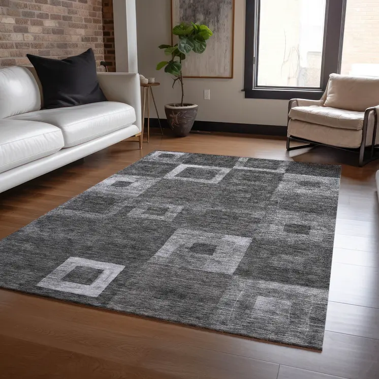 8' X 10' Black And Gray Geometric Washable Indoor Outdoor Area Rug