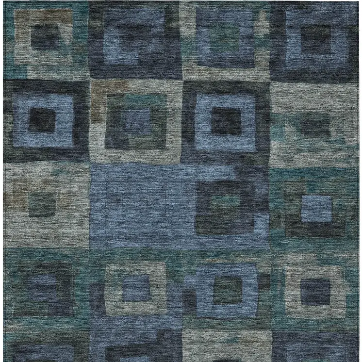 3' X 5' Blue Gray And Charcoal Geometric Washable Indoor Outdoor Area Rug