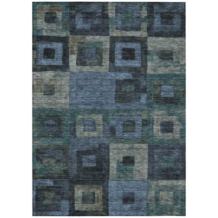 3' X 5' Blue Gray And Charcoal Geometric Washable Indoor Outdoor Area Rug