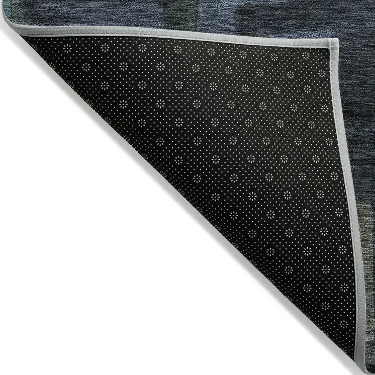 8' Blue Gray And Charcoal Round Geometric Washable Indoor Outdoor Area Rug