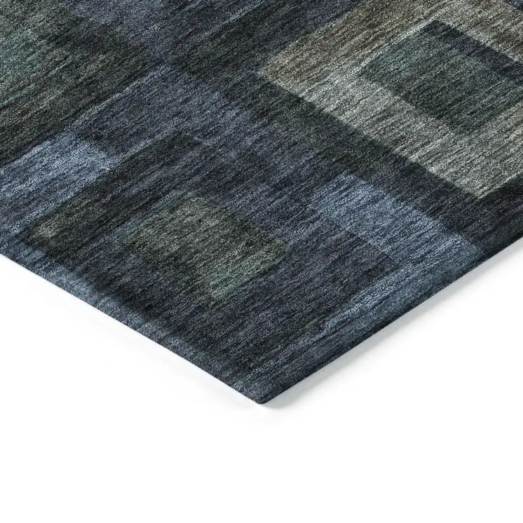 8' Blue Gray And Charcoal Round Geometric Washable Indoor Outdoor Area Rug