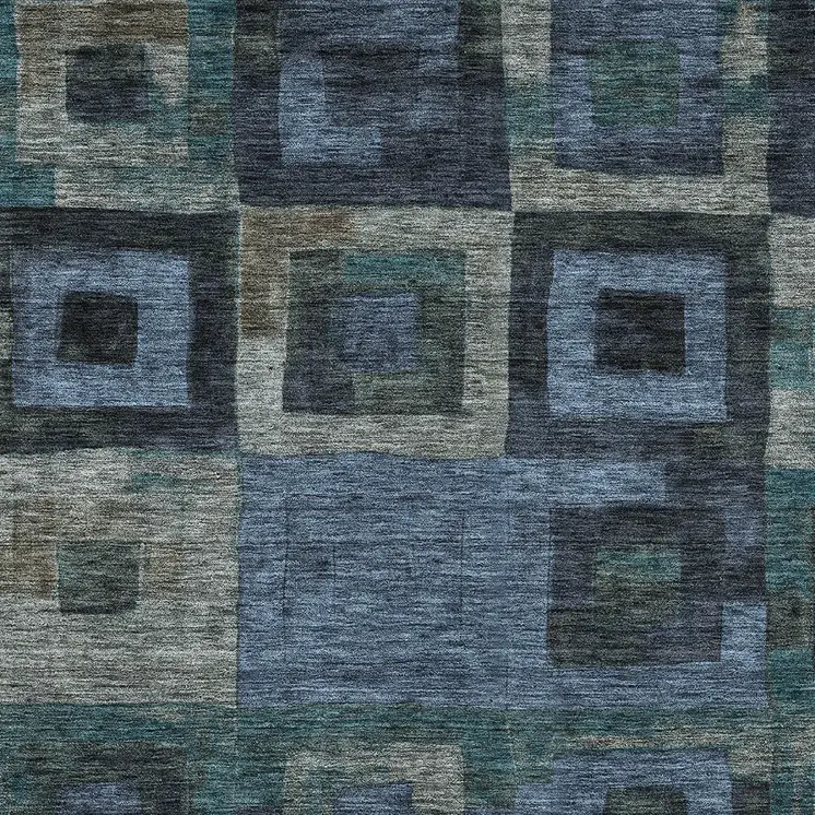 9' X 12' Blue Gray And Charcoal Geometric Washable Indoor Outdoor Area Rug