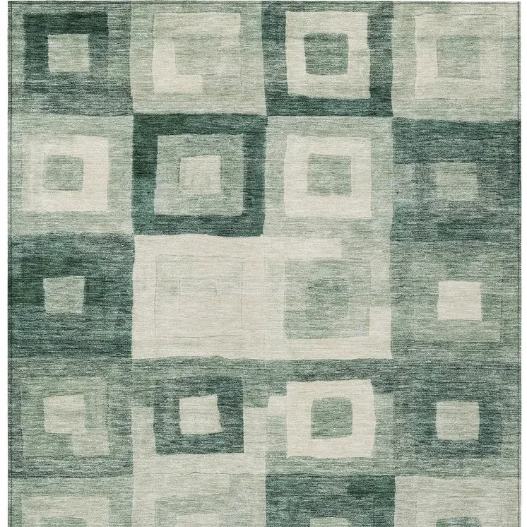 8' X 10' Green And Ivory Geometric Washable Indoor Outdoor Area Rug