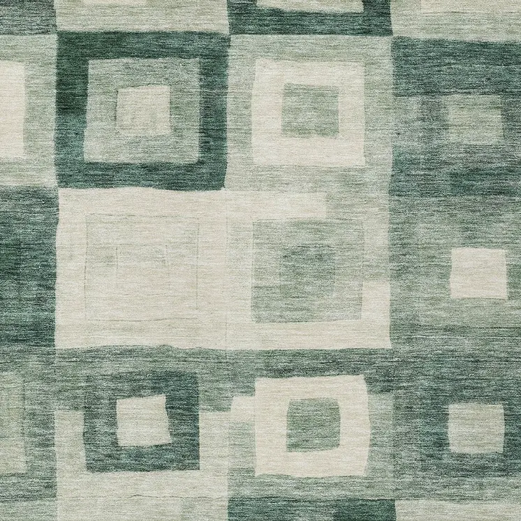 8' X 10' Green And Ivory Geometric Washable Indoor Outdoor Area Rug