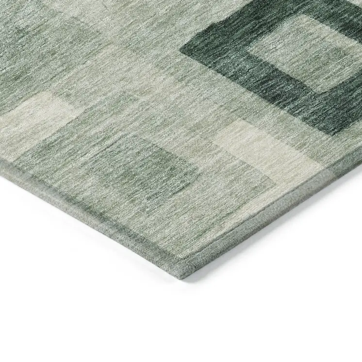9' X 12' Green And Ivory Geometric Washable Indoor Outdoor Area Rug