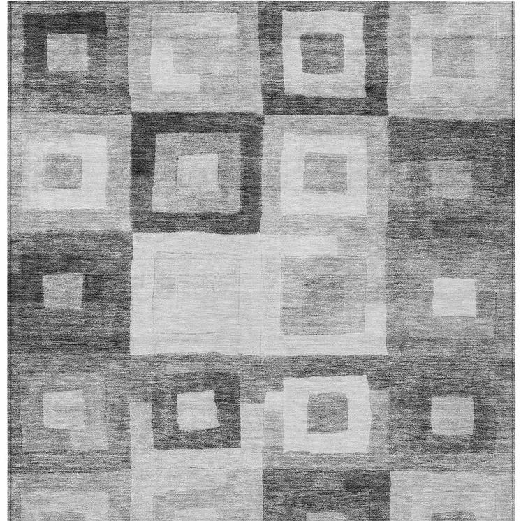 5' X 8' Gray And Charcoal Geometric Washable Indoor Outdoor Area Rug