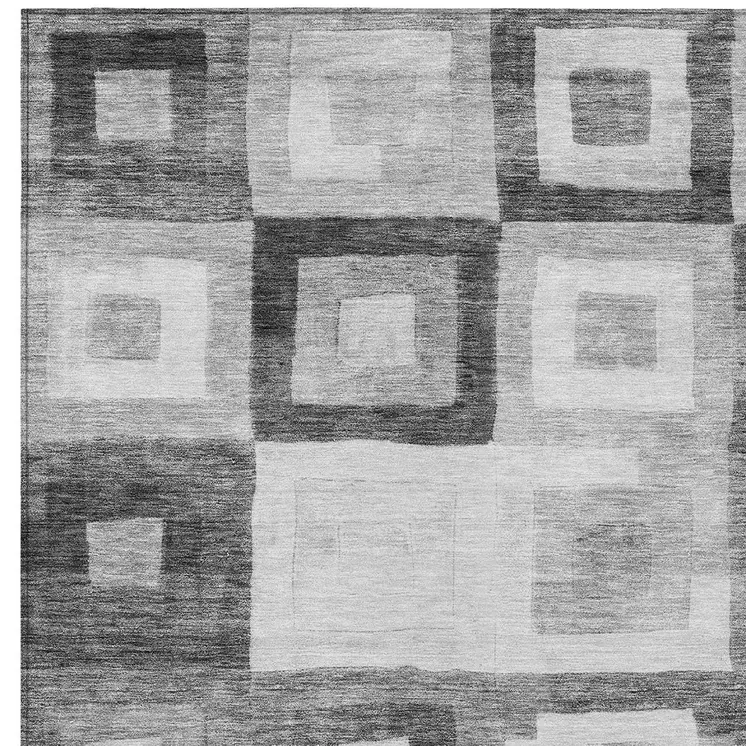 5' X 8' Gray And Charcoal Geometric Washable Indoor Outdoor Area Rug