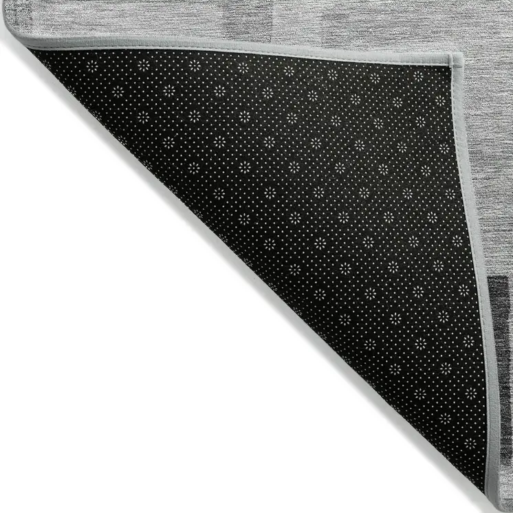 8' Gray And Charcoal Round Geometric Washable Indoor Outdoor Area Rug