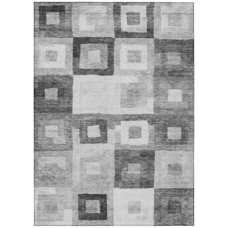 9' X 12' Gray And Charcoal Geometric Washable Indoor Outdoor Area Rug